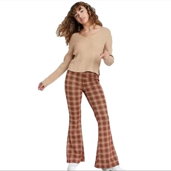 wild fable Pants - Nwot Wild Fable Pull-On Knit Flare Plaid Pants Size Medium